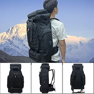 80L Hiking Backpack Camping Rucksack, 100 liters Large Capacity Outdoor Knapsack Travel Climbing Mountaineering Carry On Backpack Bag, Trekking Backpacking for Men Women, Black