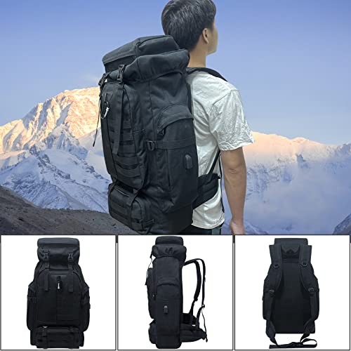 80L Hiking Backpack Camping Rucksack, 100 liters Large Capacity Outdoor Knapsack Travel Climbing Mountaineering Carry On Backpack Bag, Trekking Backpacking for Men Women, Black