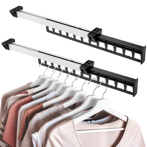 QWORK® 2 Piezas Barra para Ropa Extensible, Fabricada en Aluminio, 315 mm, Capacidad de Carga 6-8 kg, para armarios y guardarropas