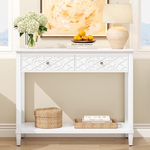 40" Console Table with Drawers, Vintage Entryway Table with Shelf,...