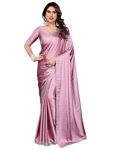 Priyashi Womens Satin Moss Hotfix Work Bollywood Saree with Blous...