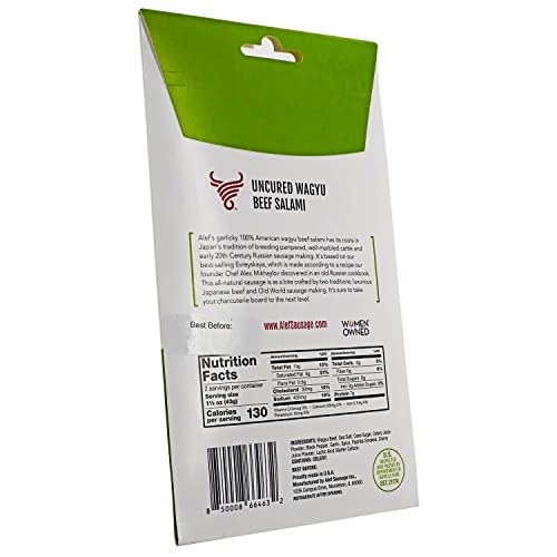 Sliced Uncured Mild Beef Salami Wagyu With Spices & Garlic Blend Nitrate Free, Nitrite Free, Msg Free, Dairy Free, Gluten Free Pack Of 1 3 Oz / 85 Gr #TOP4