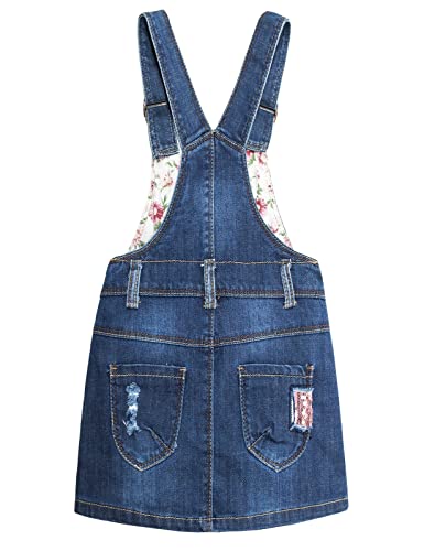 Image of KIDSCOOL SPACE Baby Little Girls Fox Flowers Embroidered Lace Denim Overall Dress