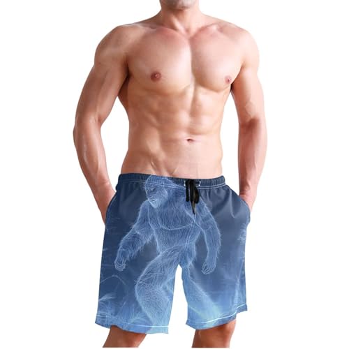 Men Swim Trunks-Blue Line Sasquatch, Beach Shorts with Inner Lining Quick Dry Board Shorts Small3