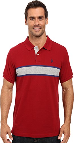 U.S. Polo Assn. Men's Engineered Chest Stripe Pique Polo Shirt, University Red, Small