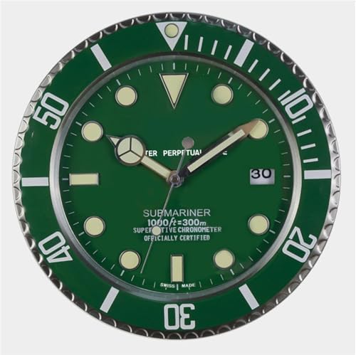 Ssymjh 掛け時計 電波 静音 シルバーロレックス デイトナ発光時計リビングルーム、キッチン&オフィス用、内蔵温度計&湿度計、サイレント壁掛け時計 (C)