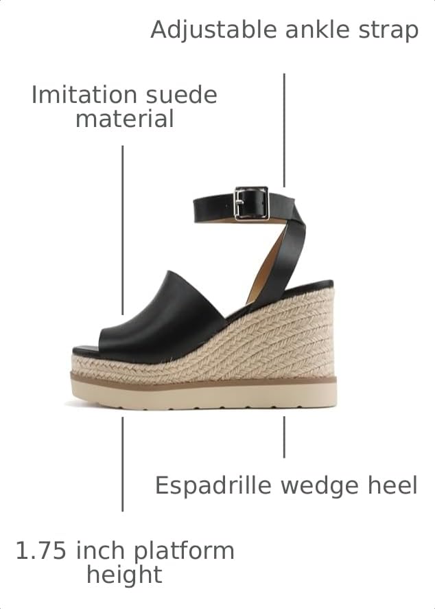 Image of Soda inchStella inch ~ Women Square Peep Toe Single Band Platform Espadrille Wedge Sandals with Adjustable Ankle Strap