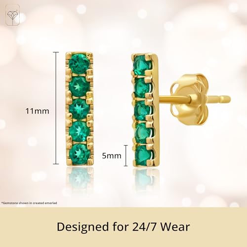 14k Yellow or White Gold Small Gemstone Bar Stud Earrings for Women with Push Backs and Birthstones by MAX + STONE4