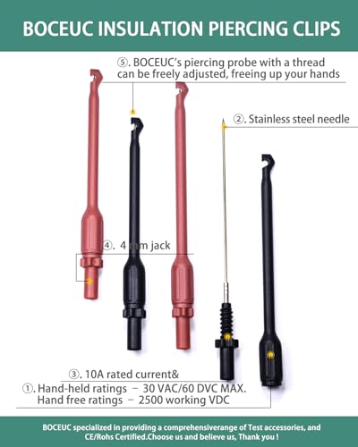 Image of Test Probes, Wire Piercing Probe Kit for 4mm Banana Extended Test Cable Automotive Diagnostic Car Test Tool
