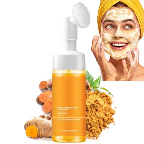 Turmeric Face Wash with Brush, Turmeric Foaming Face Cleanser, Deep Cleansing Exfoliating Moisturizing for Women, All Skin (1,Face wash)