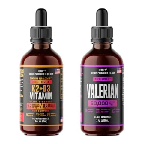 HERBIFY Bundle - K2 and D3 Drops & Valerian Root Tincture - Bone Strength & Nervous System Support Cover