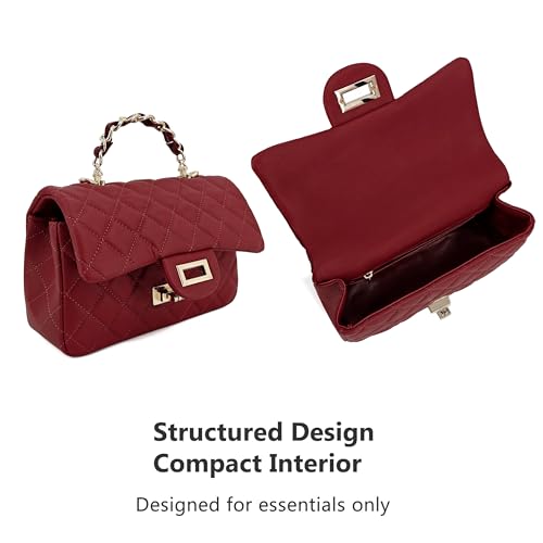 Image of M-ioi-M Small Quilted Crossbody Bags for Women,Leather Shoulder Bag with Gold Chain Strap,Metal Top Handle Flap Evening Purse