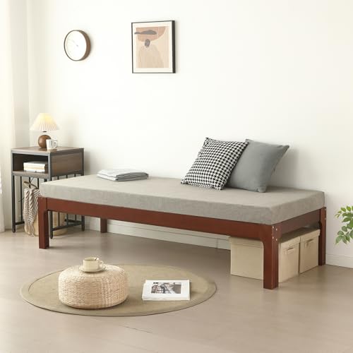SOFTSEA 木製ソファベッド 伸長式 2WAY 幅77〜140cm 無段階調整 デイベッド すのこ 天然木 パイン材 セミシングル〜ダブル対応 ソファ兼用 おしゃれ ワンルーム 来客用 (ブラウン) [4]