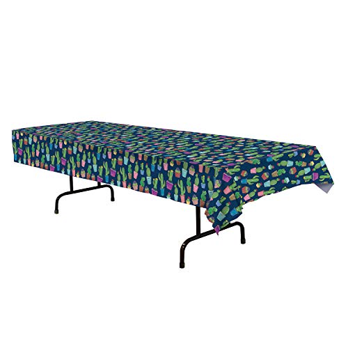Image of Beistle 53536 Cactus Tablecover, 2 Piece, 54 inch x 108 inch, Multicolored