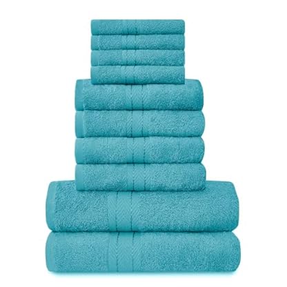 GC GAVENO CAVAILIA Weiche Handtücher – 10-teiliges Badezimmer-Handtuch-Set, hochwertig, wasserabsorbierendes Handtuch, 4 Gesicht, 4 Handtücher, 2 Badetücher, 450 g/m² waschbare Handtücher, Blaugrün,