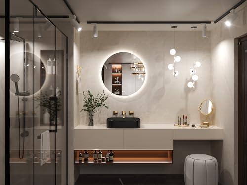 Keonjinn 70cm Rund Badspiegel mit Beleuchtung, Badezimmer Spiegel mit Beschlagfrei Touch Schalter Speicherfunktion 3 Lichtfarben Dimmbarer… – Ansicht 8