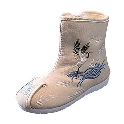 Boys Cloth Shoes Children Embroidered Shoes Boys Hanfu Shoes Boots Chinese New Year (Beige, 6-7 Years Little Child)