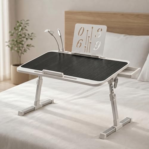 Image of StarAndDaisy Kids Study Table Foldable /Multipurpose Baby /Kids Bed Table for Laptop and Study /Laptop Table with Adjustable Height & Angle with USB Port, LED and Mini Cooling Fan -Black White