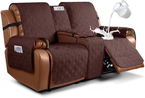 VANSOFY Loveseat Recliner Cover with Console 100% Waterproof Sofa Slipcovers Non-Slip Reclining Couch Cover Split Sofa Covers Furniture Protector for Pets, Dogs(Coffee)