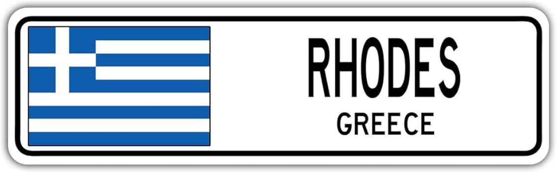 Yelacecca Rhodes Greece Street Sign Greek Grecian Flag City Country Road Wall Gift Street Sign 4x16 inches