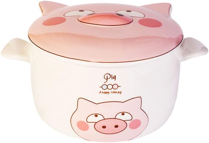 Bowls Ceramic Instant Noodle Bowl with Lid and Handle Large Capacity Office Fruit Tableware(D)