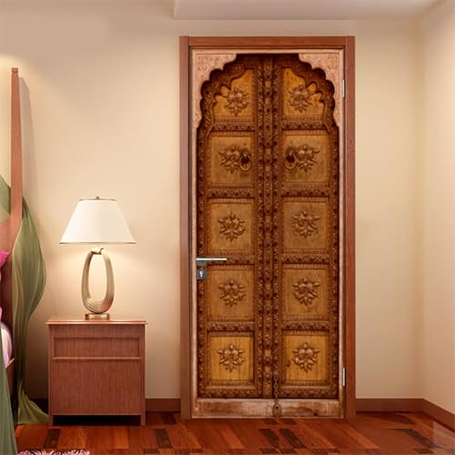 Vinilos Para Puertas 77X200Cm Marrón Vinilo Puerta 3D Pegatinas Para La Renovación De La Puerta Arte Mural Etiqueta Carteles Pegatinas De Pared Diy Decoraciones