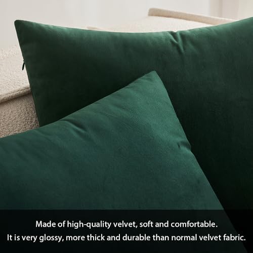 MIULEE Cushion Cover Velvet Soft Soild Microfiber Decorative Square Pillow Case Throw Pillow Covers for Sofa Bedroom with Invisible Zipper 18x18 Inch 45x45cm 1 Piece Dark Green