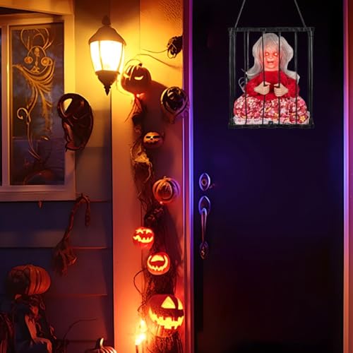 Fantômes suspendus Halloween animatroniques sorcière en cage