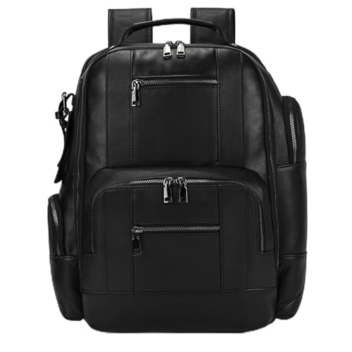 Mens Backpack Vintage Men's Shoulder Bag Leather Backpack Travel Bag for Camping Outdoor Sport,Noir-35x43x20cm