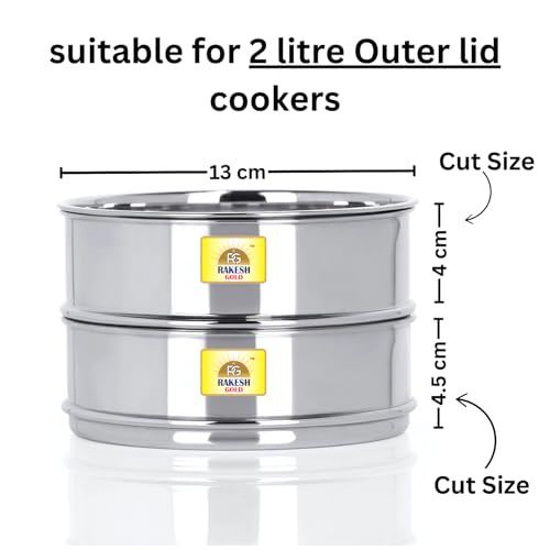 Image of Rakesh Gold Stainless Steel Cooker Container /Cooker Separator for 2 liter outer lid cookers | Stackable Food Grade, Rust-Free, Easy to clean