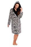 Habigail Luxuriöser Damen-Bademantel aus Fleece, schimmernd, leopard, 46