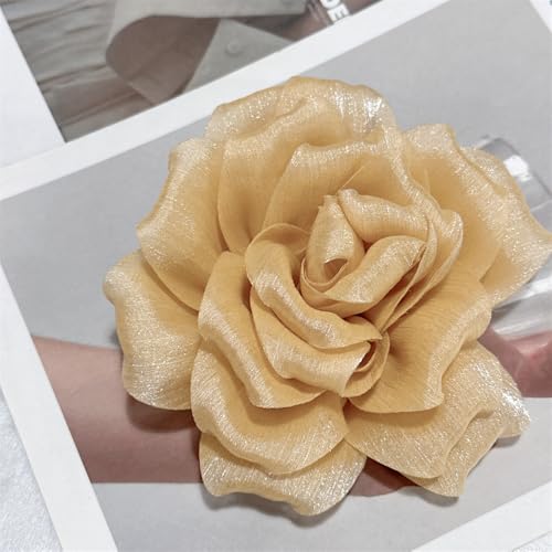 Image of Flash Camellia Flower Brooch Pin for Women Men Elegant Texture Fabric Dahlia Rose Floral Brooches Lapel Pins Dainty Wedding Holiday Party Costume Dress Accessories Jewelry