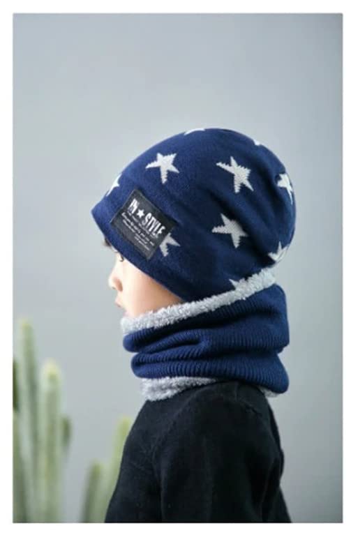 FabNext� Kids Winter Warm Acrylic Wool Hat with Scarf Set, Warm Fleece Knit Beanie Cap Scarf Mask for Boys (9-15 Year) Blue Color - Image 4 thumbnail