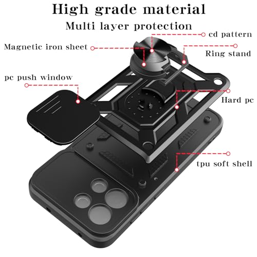 Image of Spazy Case Oneplus 13S Back Cover | Heavy Duty Hybrid Case with 360 Degree Rotating Finger Ring Holder + Slider Shutter Camera Protection Case for Oneplus 13S - Black