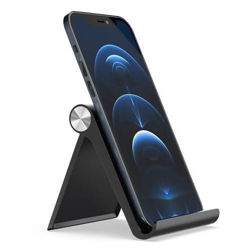 amazon basics Multi Angle Desktop Foldable Stand Tablet/Mobile Stand Holder for iPhone, Android, Samsung, OnePlus, Xiaomi, Smartphones. Portable, for Your Bed,Home, Office, Home (Black) (Image - 2)