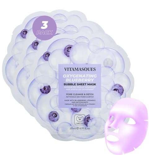 Vitamasques Blueberry Oxygenating Bubble Face Mask Pore Cleanse and Detox Deeply cleansing action with bubbling fun (Pack of 3)