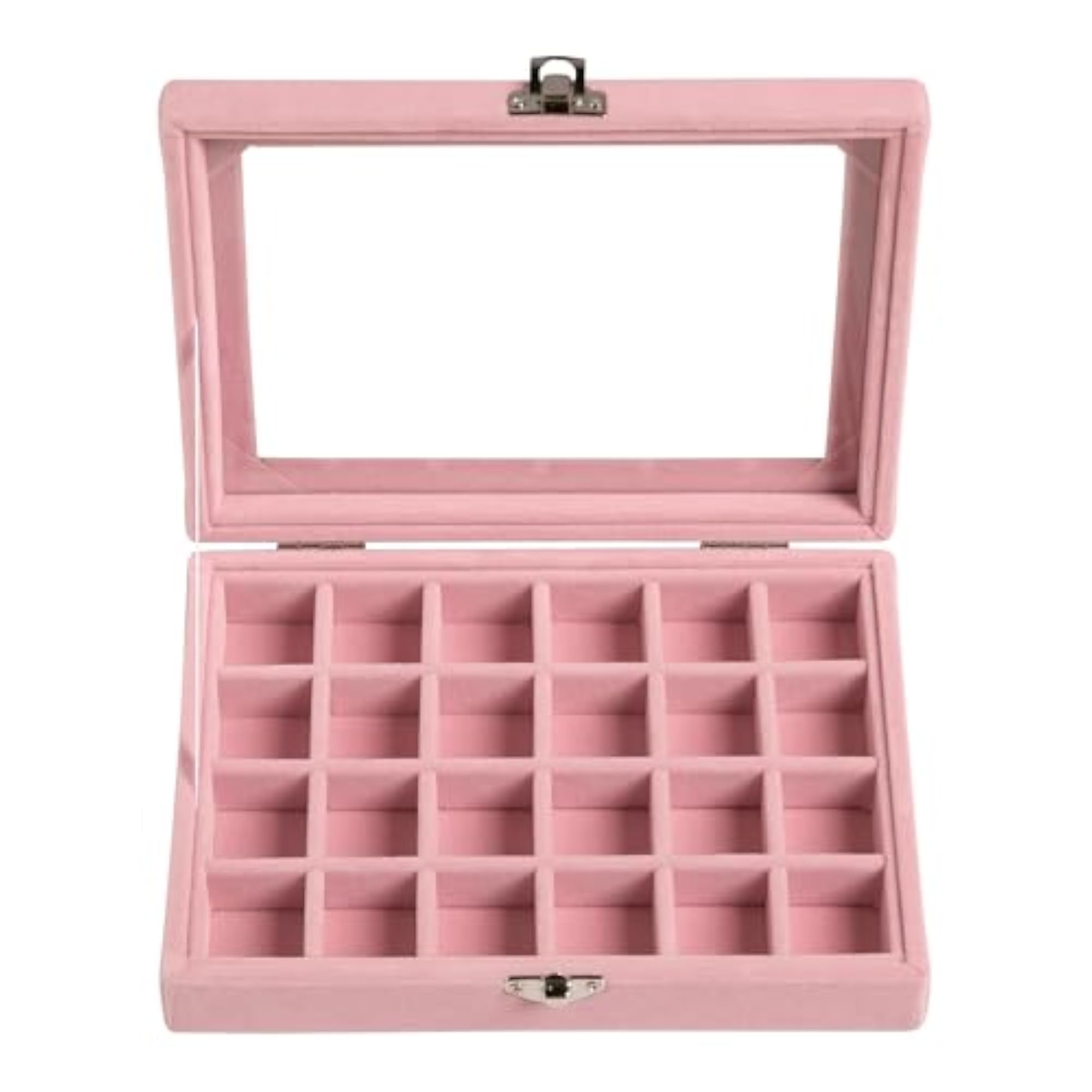 24 Grid Jewelry Tray, Velvet Earring Organizer with Clear Lid