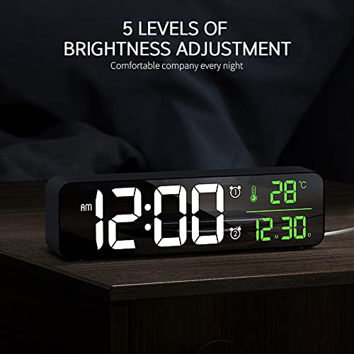 Led Digital Clock With 11'' Large Display, Ultra Clear Digits,Temperature Date,2 Alarms,40 Ringtones,6 Brightness,4 Volume,Auto-Dimmer -Perfect Living Room, Office, Desk, Wall, Bedroom Decor (Dark) #TOP3
