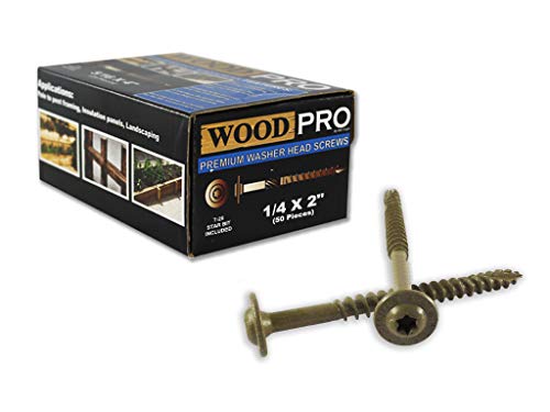 Woodpro Fasteners St14X2-50Pc 1/4-Inch By 2-Inch Length Round Washer Head Exterior Wood Screws, 50-Pack , Gold #TOP1