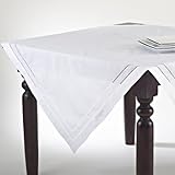 SARO LIFESTYLE Swiss Dot Collection Hemstitched Border Embroidered Design Linen Cotton Table Décor