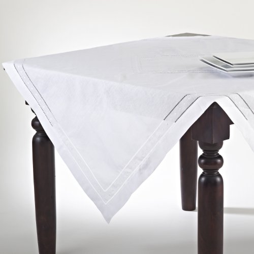 Saro Lifestyle 8648.W72S Classic Embroidered And Hemstitched Tablecloth , White, 72"X72" Square,White,Swiss Dot #TOP14