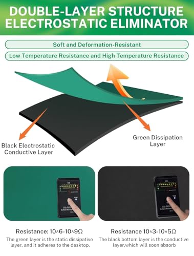 Image of ESD Anti-Static Soldering Rubber Mat Roll, 23.7 inch x 118 inchHigh Temperature Resistant Grounding Workbench Mat for Electronics Repair, Circuit Board, Phone, PC, Tablet