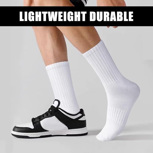 MUQU Mens White Crew Socks - Sports Thin Athletic Breathable Running Long Socks 6 Pairs4