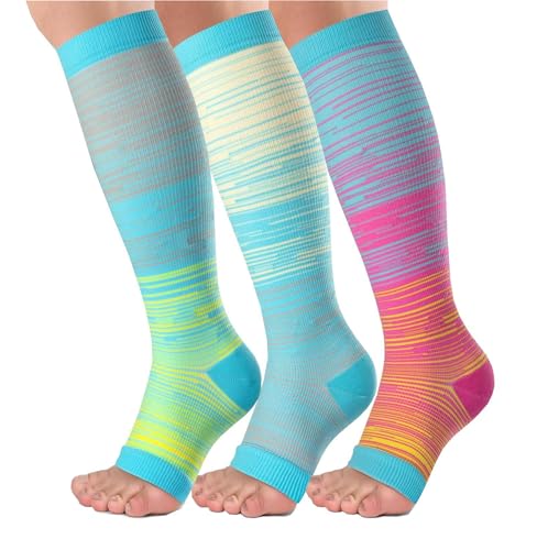 SKUNDU Open Toe Compression Socks 3 Pairs 20-25mmHg Toeless Graduated Compression Socks Sleeve