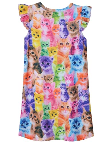 Camisola Princesa para Meninas Unicórnio Gato Manga Flutter Algodão Pijamas Dress …, Gato, 8-9 Years