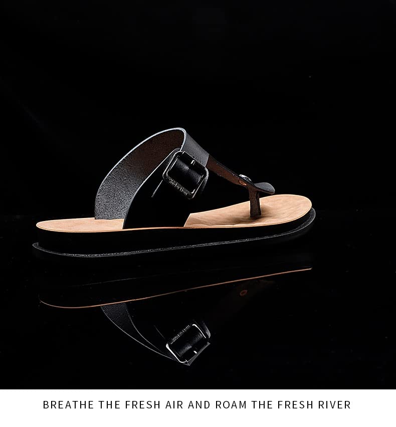 Men Flip Flops Sandals Beach Slipper Thong Sandals for Men Leather Cork Beach Shoes Black Flip-Flops(46 Code)2