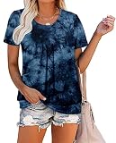ZOLUCKY Womens Casual Plus Size Tunic Tops Summer Short Sleeve Blouses Tops Round Neck Dye Loose Tun