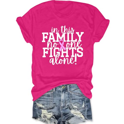 Breast Cancer Awareness Shirt Women: in This Family No One Fights Alone Shirt Breast Cancer Gifts Pink Short Sleeve Tops