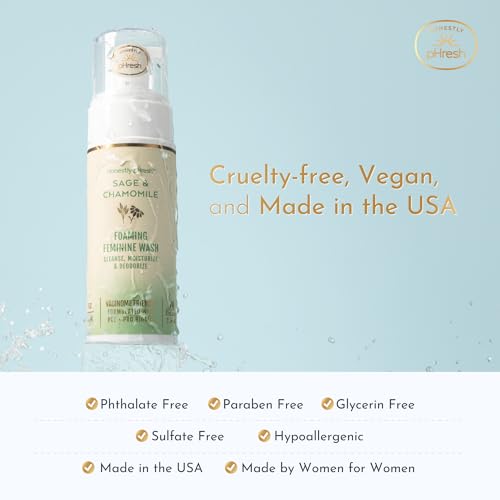 Image of Honestly pHresh Foaming Feminine Wash for Women - pH Balanced Natural Intimate Cleanser with Prebiotics & Probiotics. Vegan, Sensitive Skin Safe. Made In USA - Rose & Bergamot Scent, 5 oz