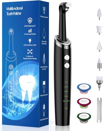 Tooth whitening kit Teeth Cleaner,Teeth Polisher Electric Professional with 5 Replacement Heads & 5 Cleaning Modes, USB Rechargeable, IPX6 Waterproof